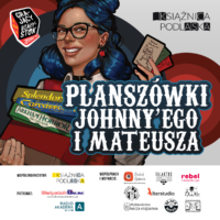 Plakat promujący spotkania z grami planszowymi w Książnicy Podlaskiej.
