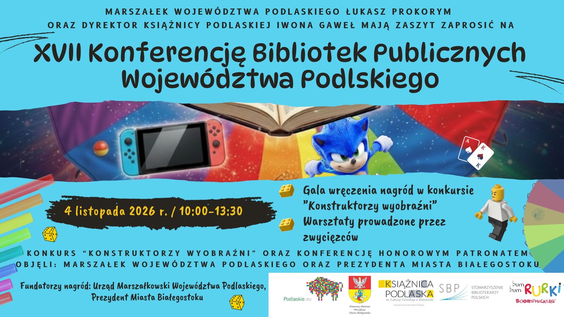 Plakat informuje o XVII Konferencji Bibliotek Publicznych Województwa Podlaskiego