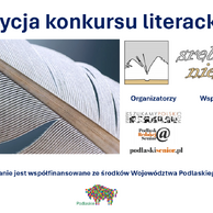 Po prawej stronie logotypy organizatorów konkursu, powyżej informacja o konkursie, poniżej informacja o finansowaniu i logotyp województwa podlaskiego.