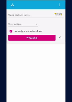 Zrzut ekranu pulpitu telefonu komórkowego pokazującego aplikację Opac Książnicy Podlaskiej.