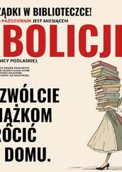 Grafika, na której po prawej stoi młoda kobieta w sukience, trzymająca stos książek, powyżej i po lewek stronie informacja o abolicji książkowej.