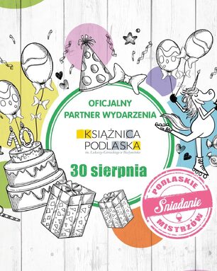 Tablica wisząca na łańcuchach z napisem informującym o zamknięciu agend Książnicy Podlaskiej w dniach 10–11 listopada, na tle regałów z książkami w bibliotece. Na dole widoczne logo Książnicy Podlaskiej im. Łukasza Górnickiego w Białymstoku.
